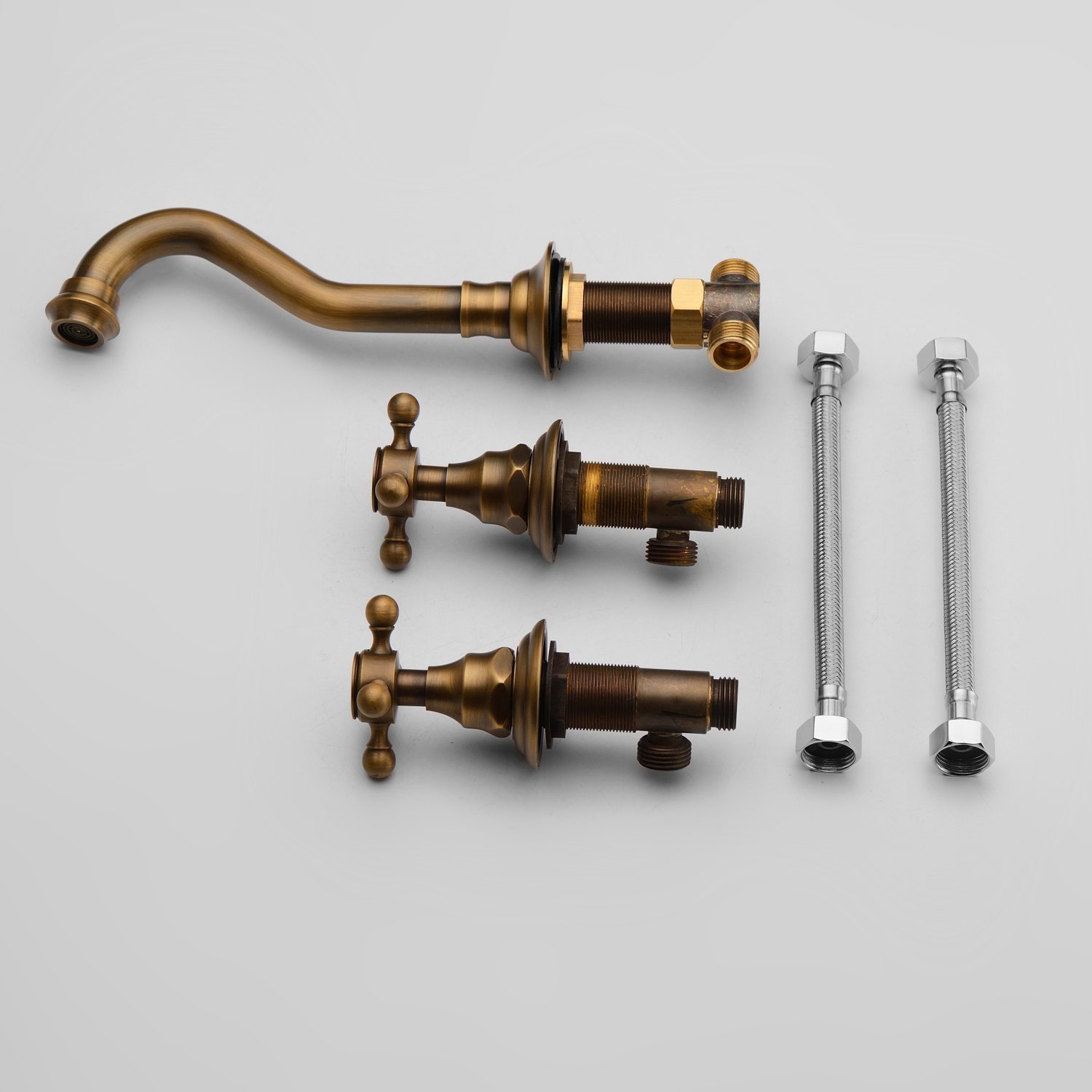 POIQIHY Wall Mounted Antique Brass Bathroom Basin Faucet Sink Widespread Tap  eBay