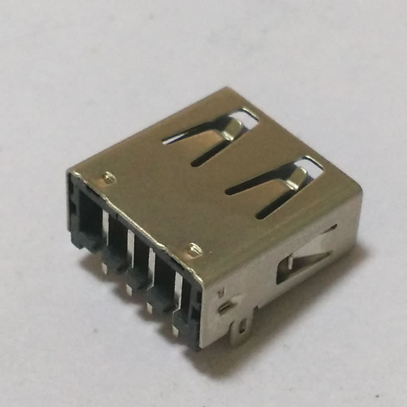 usb母座90度直脚平口短体铜壳镀金端子黑胶usb连接器插座