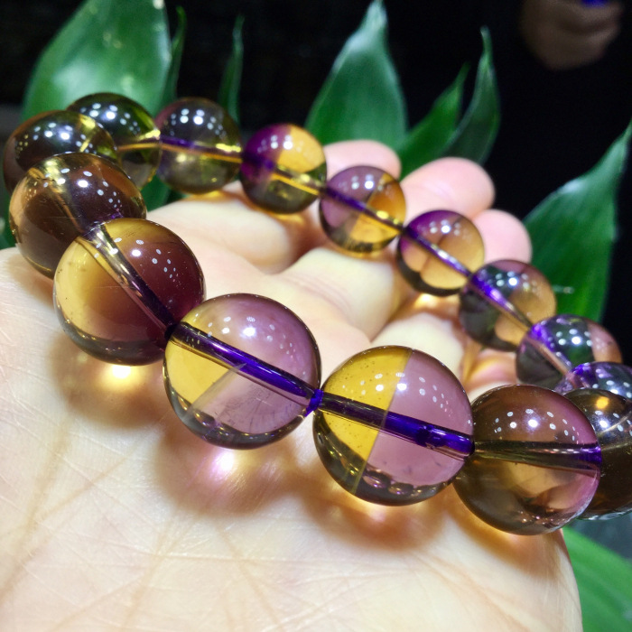 东海水晶 天然巴西紫黄晶聚宝盆圆珠手链