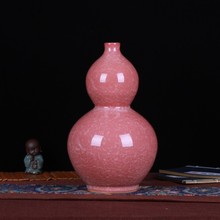 景德镇陶瓷花瓶仿古裂纹粉色葫芦花瓶家居陶瓷装饰品柜台摆件批发