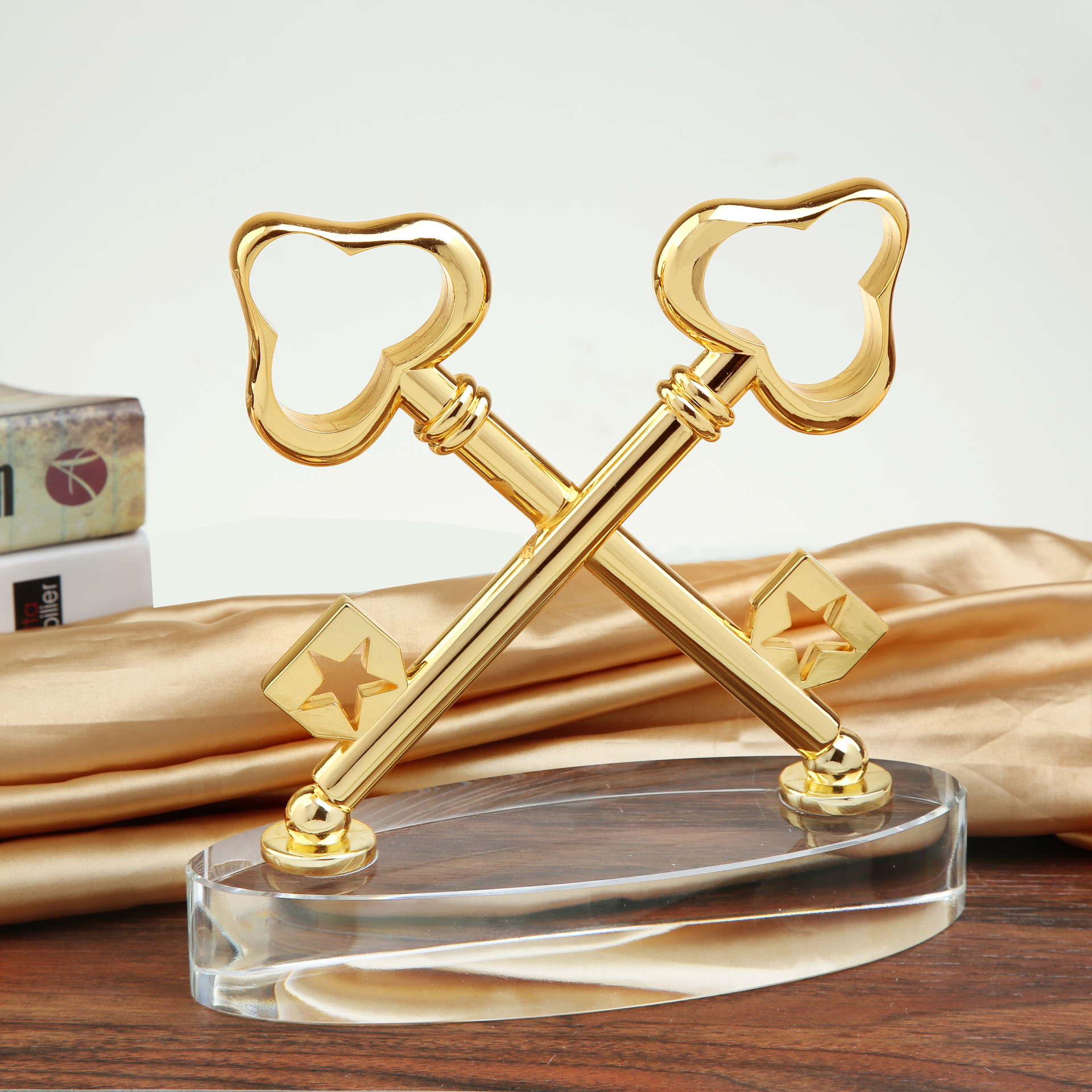 金钥匙水晶奖杯定制芝麻开门金属奖杯银行颁奖银联企业纪念品刻字