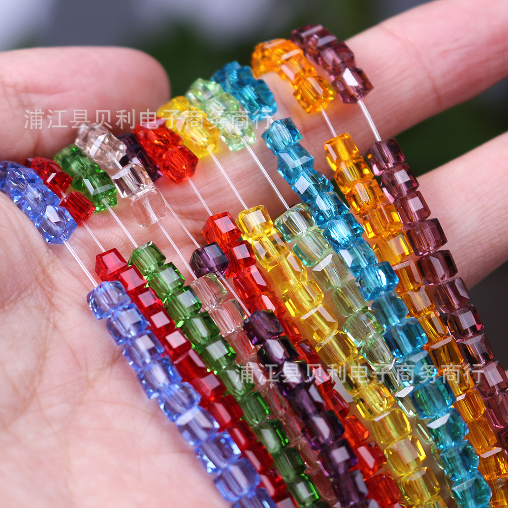 Crystal Glass Square Beads Cube Sugar Crystal Plain Porcelain Jade 4/6/8 Diy Ornament Clothing Mobile Phone Charm Beaded Material
