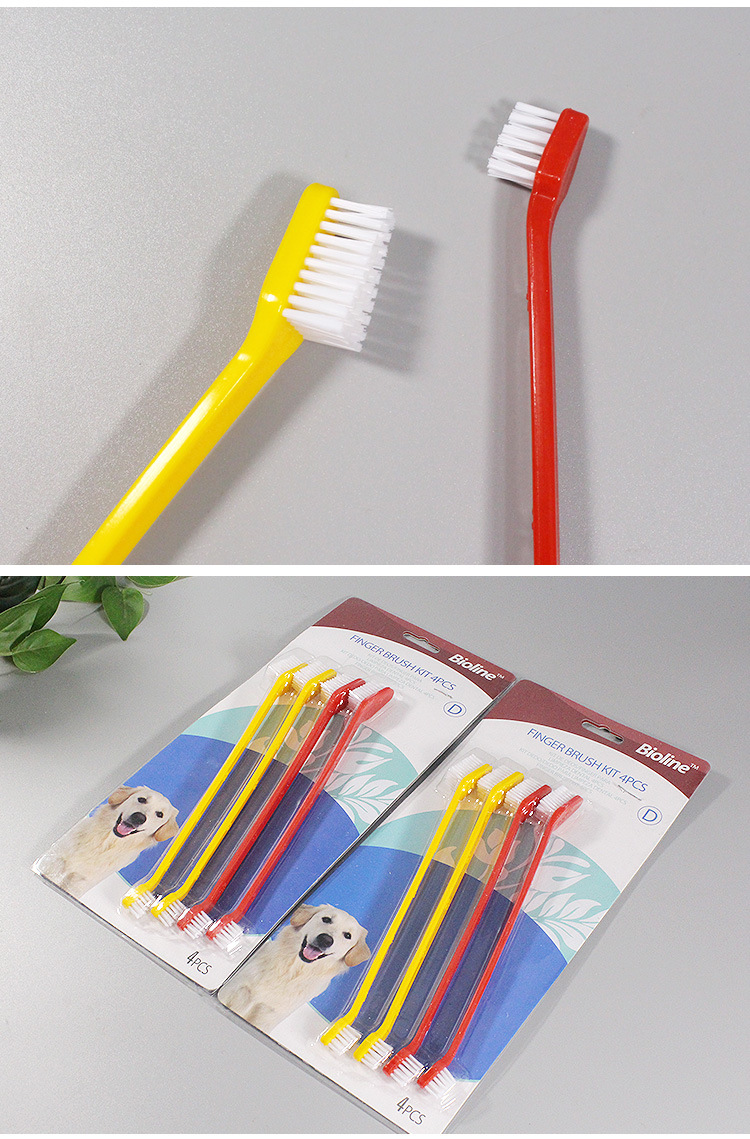 宠物专用牙刷套装4只装宠物牙刷套装犬用牙刷双头牙齿清洁刷子