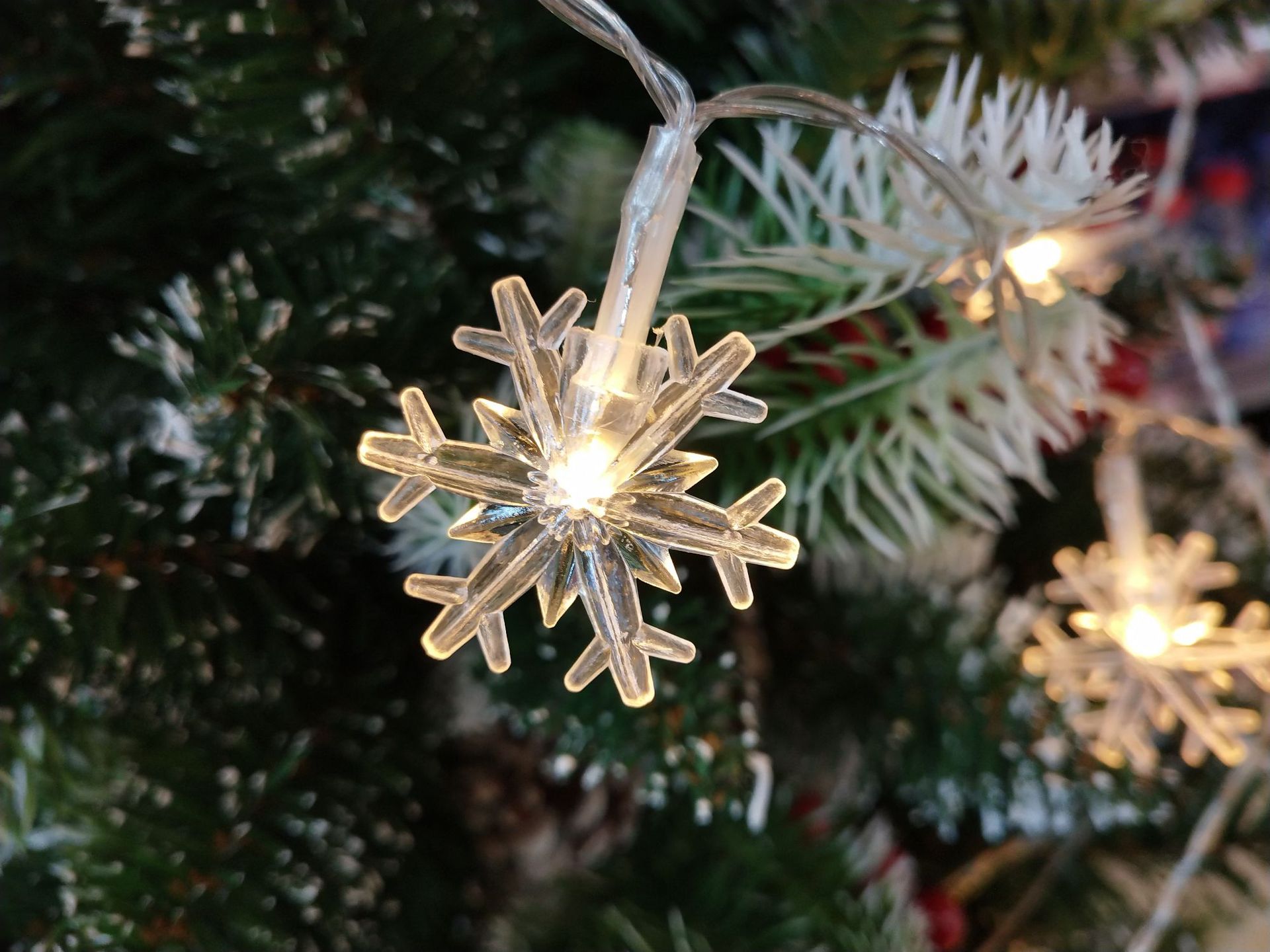 10/20头led电池盒圣诞雪花灯串圣诞树挂件节日家居装饰品