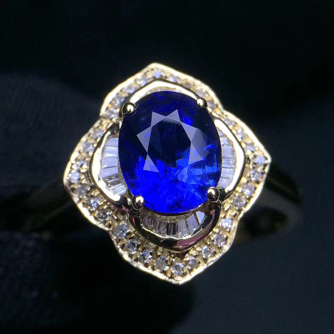 工厂批发 欧美高端时尚珠宝 斯里兰卡天然蓝宝石戒指女18k金