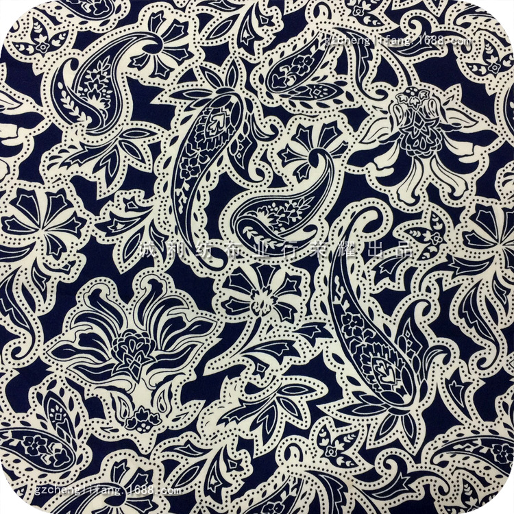 全棉平纹弹力印布 民族腰果花图案 男女装衬衫印花面料 纯棉印花