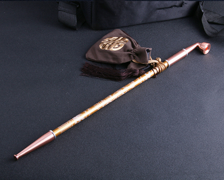 批发新纪晓岚金属加长款复古老式旱烟袋锅子烟斗道具收藏红铜色头