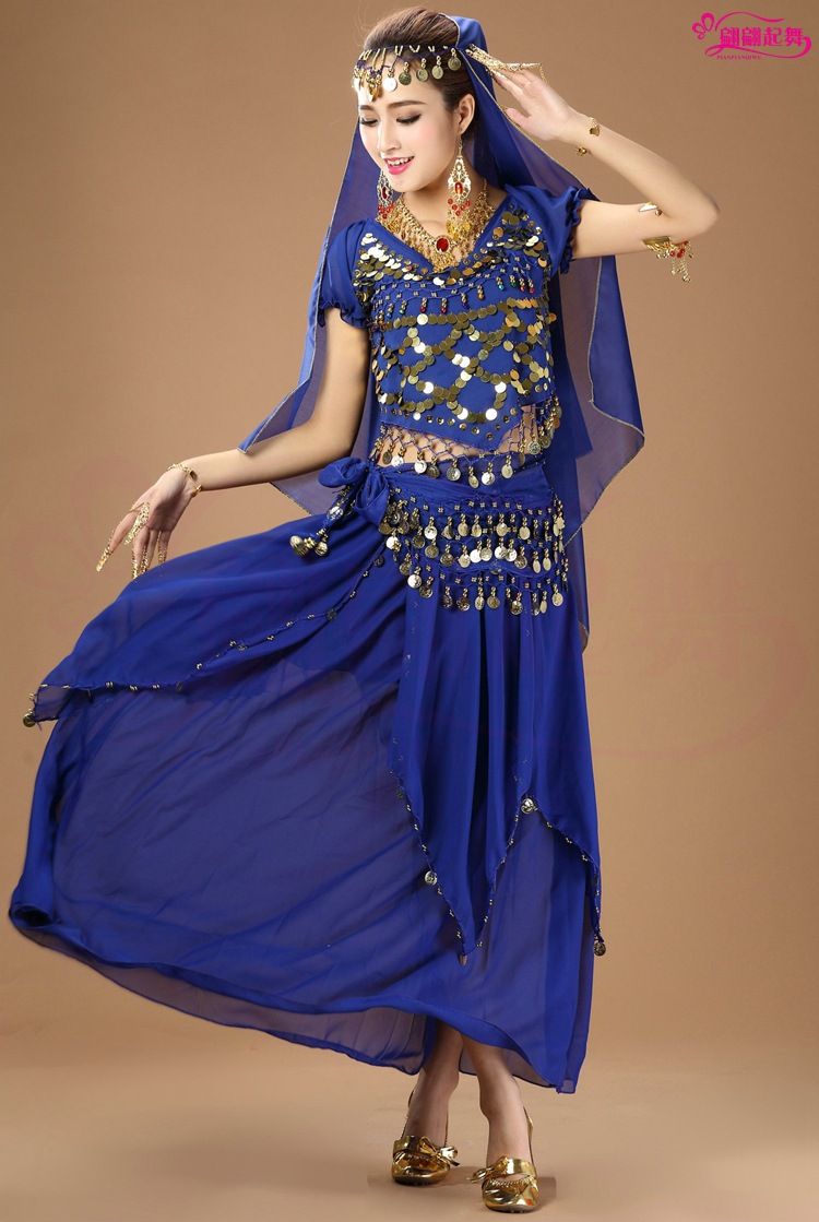 肚皮舞服装 新款印度舞演出服 肚皮舞套装新款短袖吊币裙练习套装