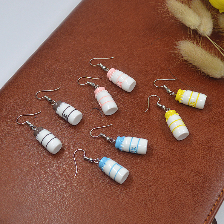 japan and south korea cute ladies‘ new harajuku cartoon simulation personality fun milk milk bottle earrings eardrops