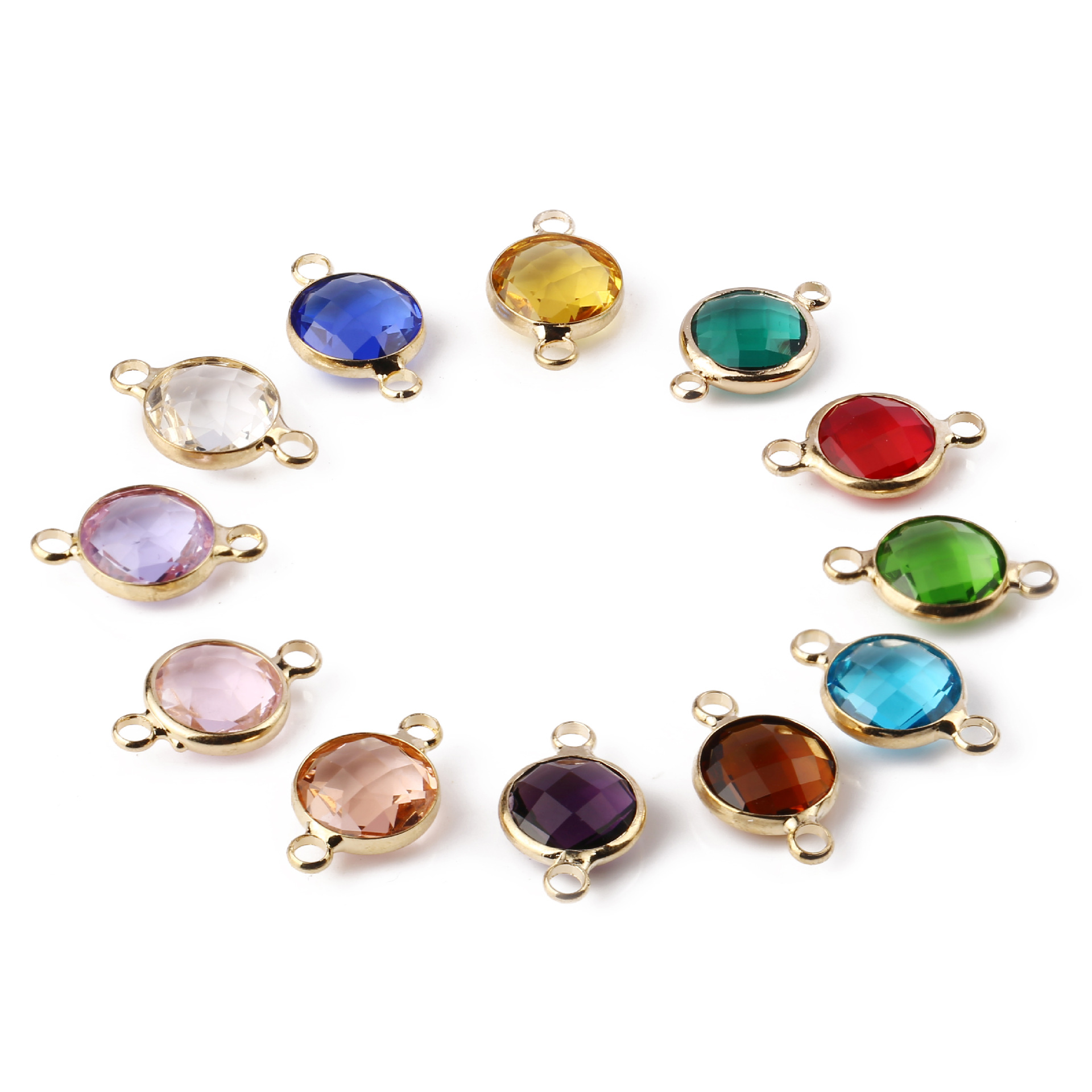 10mm水晶吊坠 十二月生辰石 birthstone 铜包边双吊小挂件