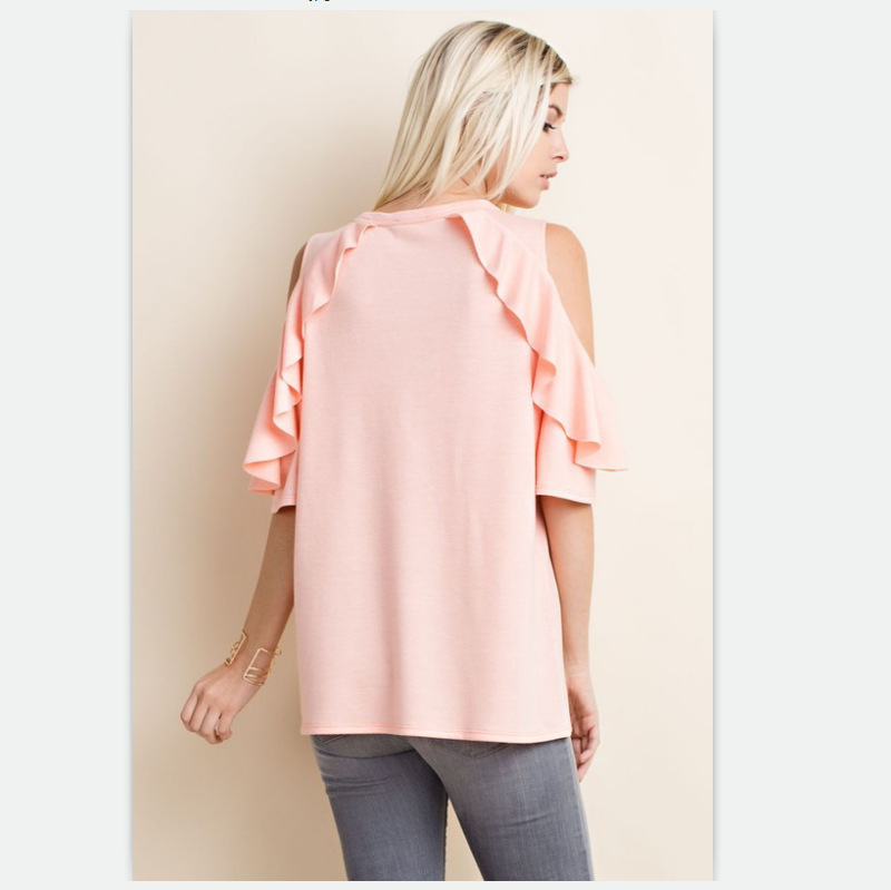 速卖通 欧美 ebay 纯色 短袖 宽松 花瓣袖 漏肩 t恤 厂家直销