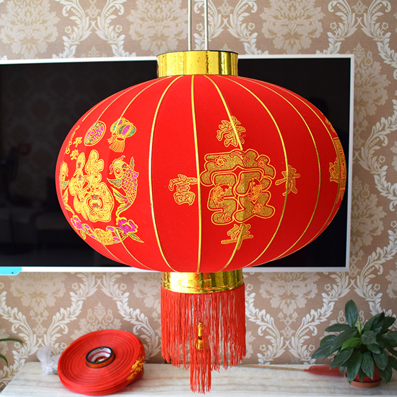 厂家直销户外防水带杆植绒布大红灯笼灯中秋装饰春节宫廷灯笼批发