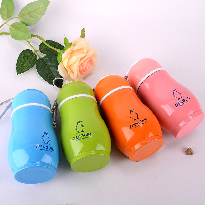 热销不锈钢保温杯企鹅杯便携水杯时尚情侣杯创意礼品定制logo