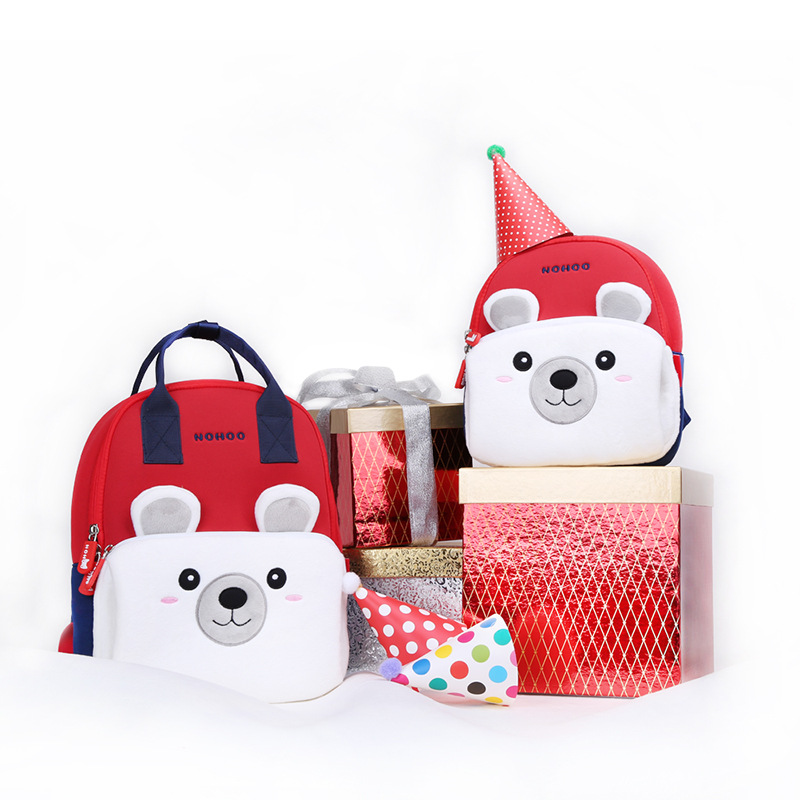 诺狐nohoo书包 萌版冬季北极熊幼儿书包 冬季暖手儿童背包
