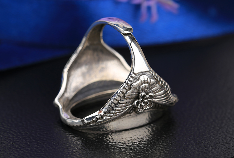 雅思珠宝s925纯银复古椭圆形戒托空托可镶蜜蜡琥珀男款戒指托