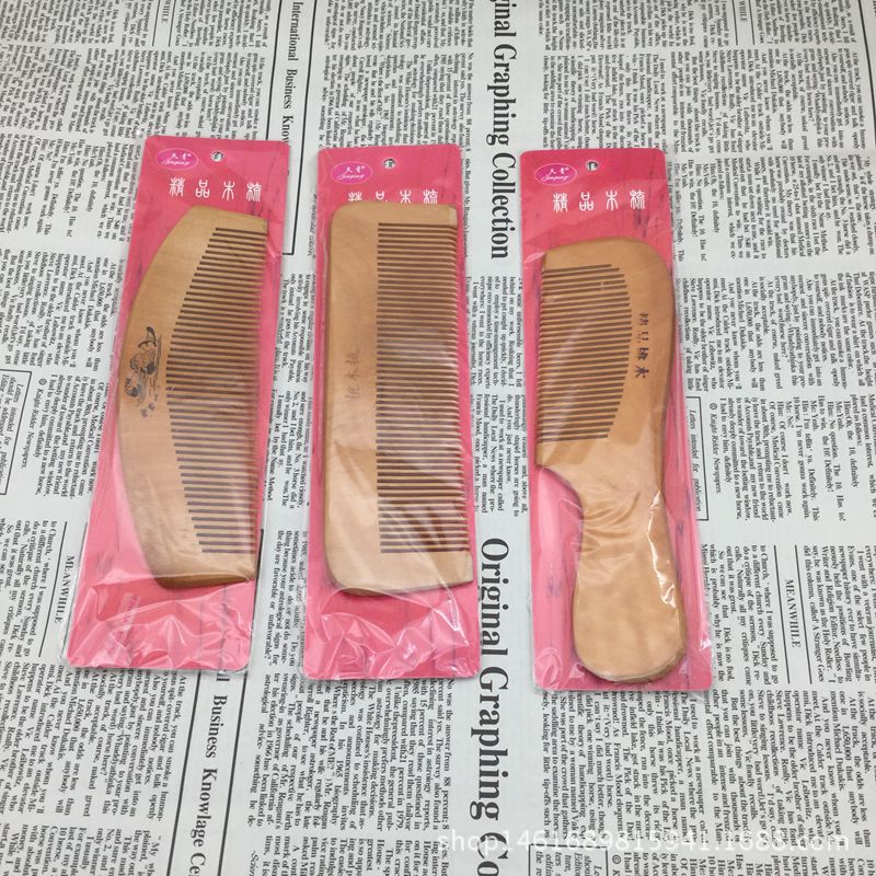 Independent Packaging Boutique Anti-Static Wooden Comb Peach Wooden Comb 2 Yuan Store Hot Sale