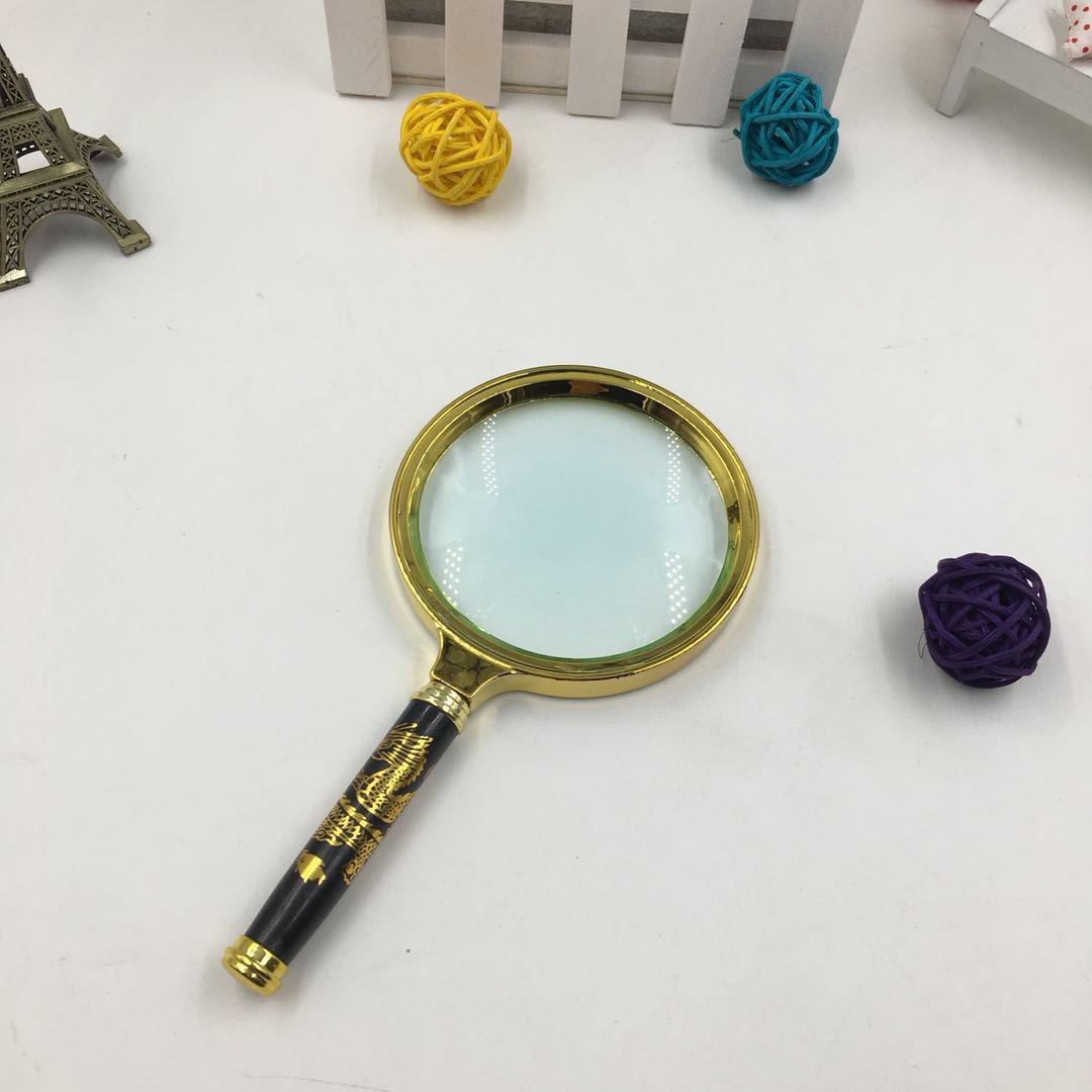 金龙柄复古放大镜手持放大镜大号龙纹手柄考古维修607080mm