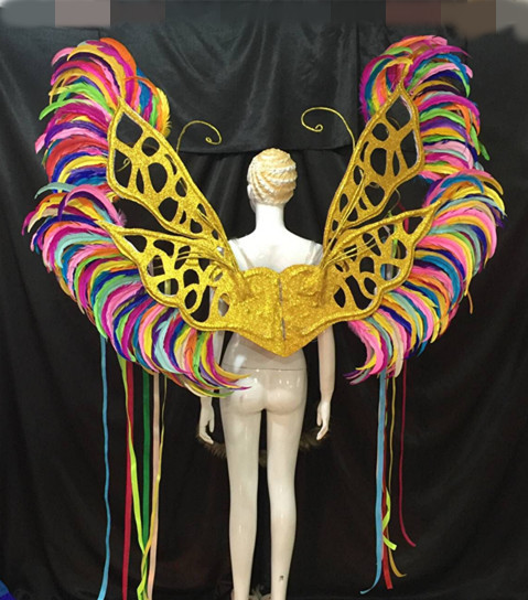 羽毛开场舞队舞台演出服饰 桑巴舞蹈服装 套装 鸵鸟毛背板 头饰