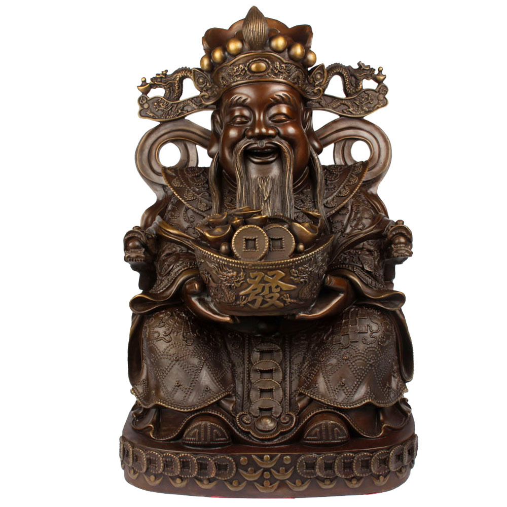 纯铜财神摆件铜文财神 紫铜色 佛像家居装饰供奉摆设