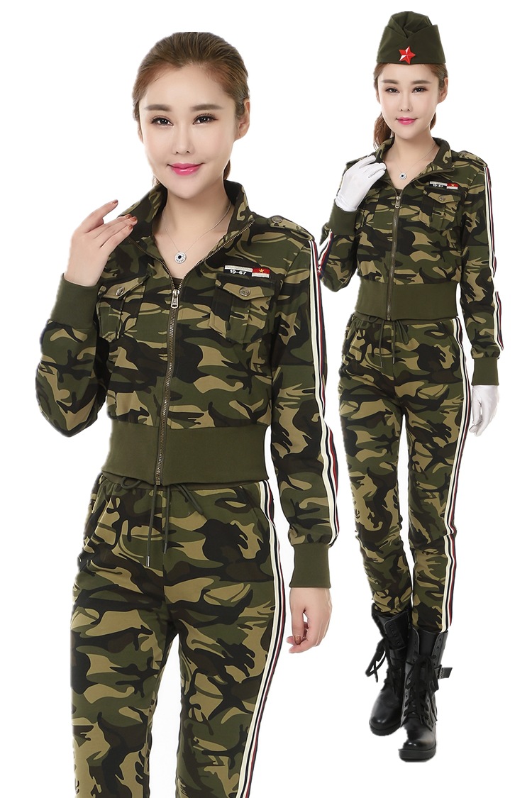 秋季新款军装套装女装迷彩服三件套陶然亭水兵舞舞蹈服迷彩服饰女