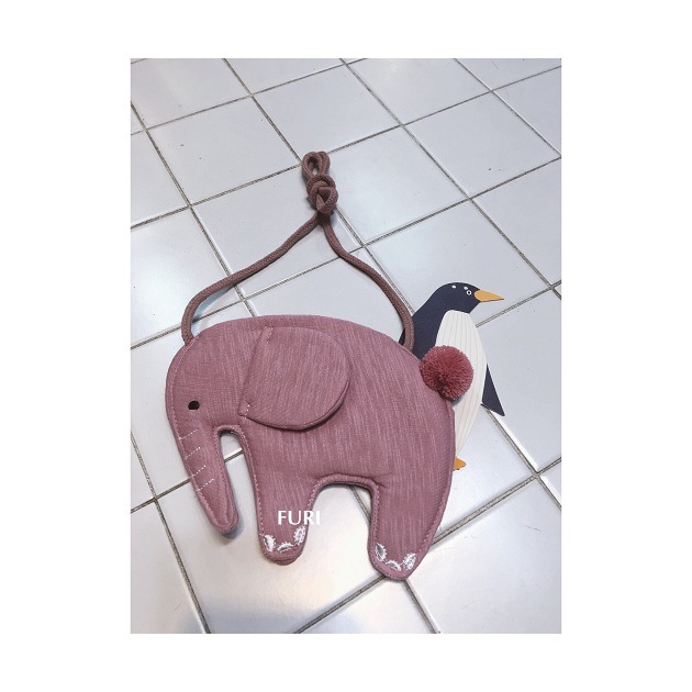 韩国儿童大象斜挎包 纯棉纯色布艺小象儿童单肩包 长鼻子球球尾巴