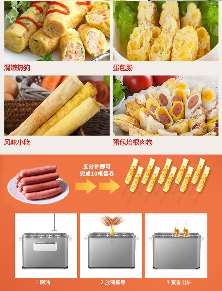 元芳商用蛋肠机不锈钢电热型家用早餐蛋卷机全自动蛋包火腿肠机