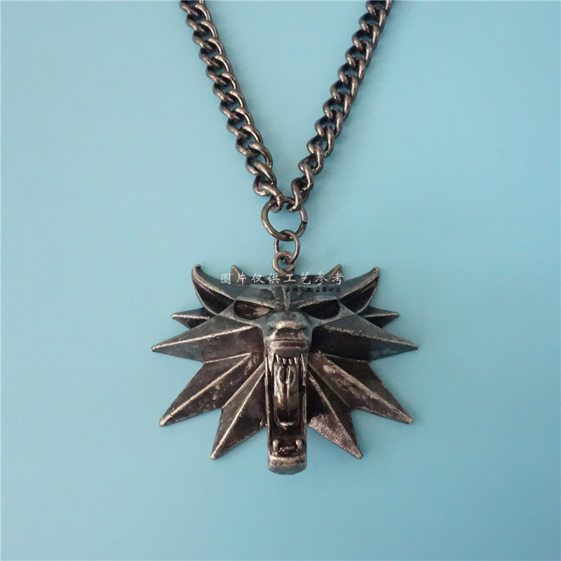 游戏周边 巫师3 原版 狼头合金吊坠项链 3d立体金属项链厂家直销