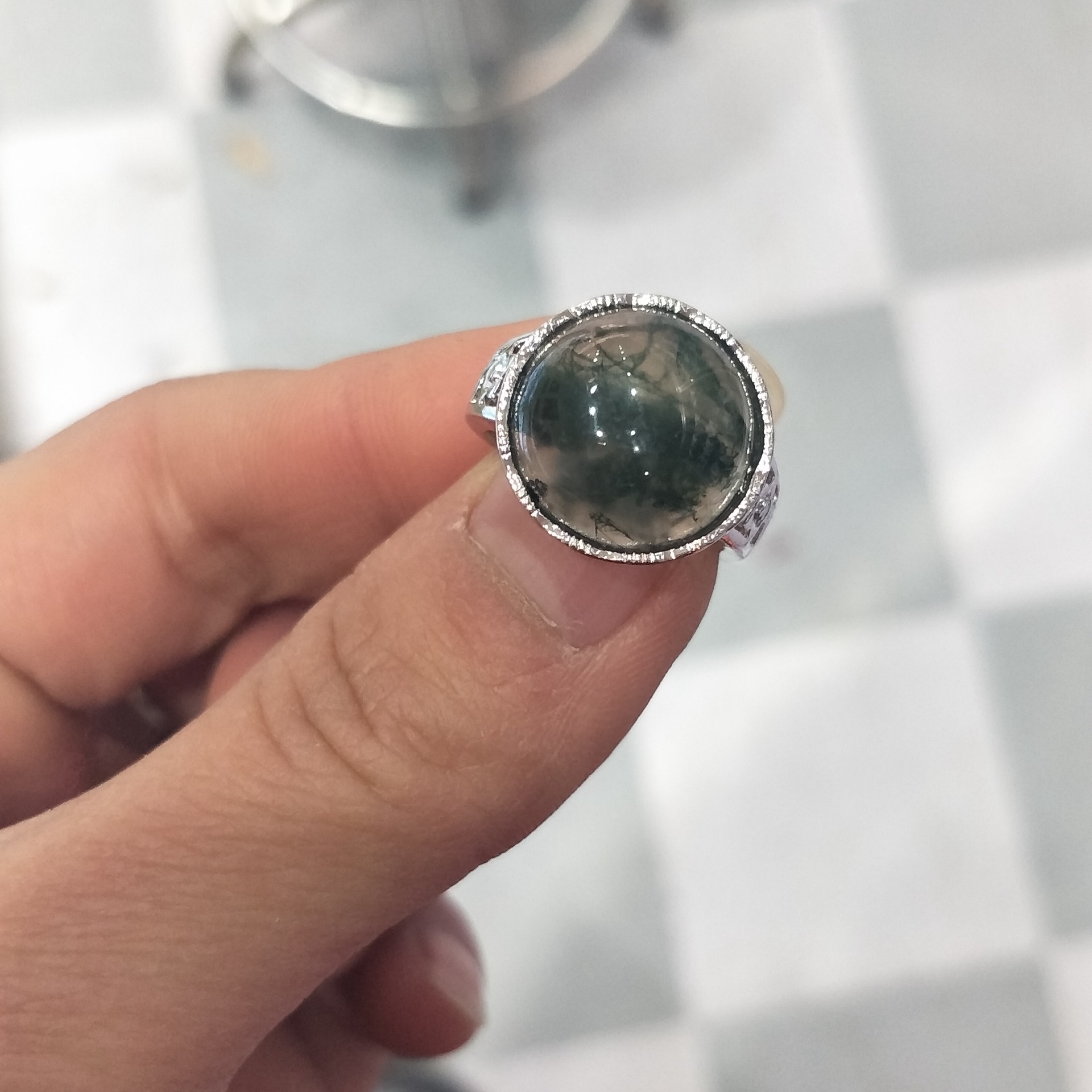 厂家直销天然活口水草玛瑙戒指男女款正品玉石水草玛瑙戒指