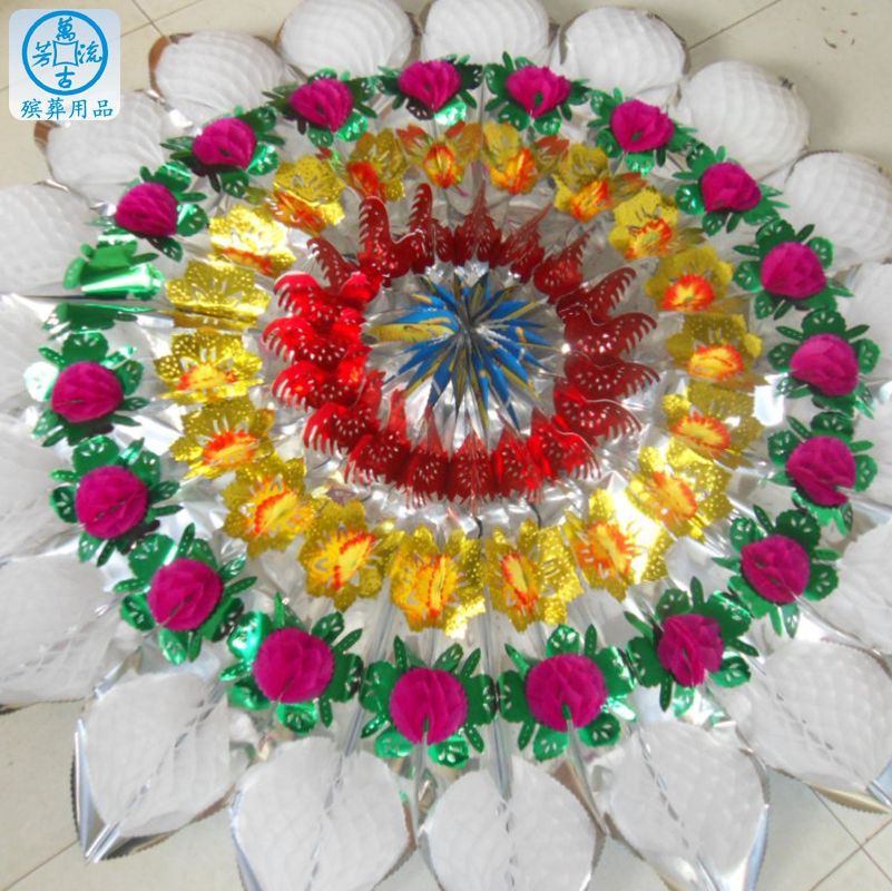 万古流芳殡葬用品厂 1.8米亮纸公鸡花圈 5.5丝花料