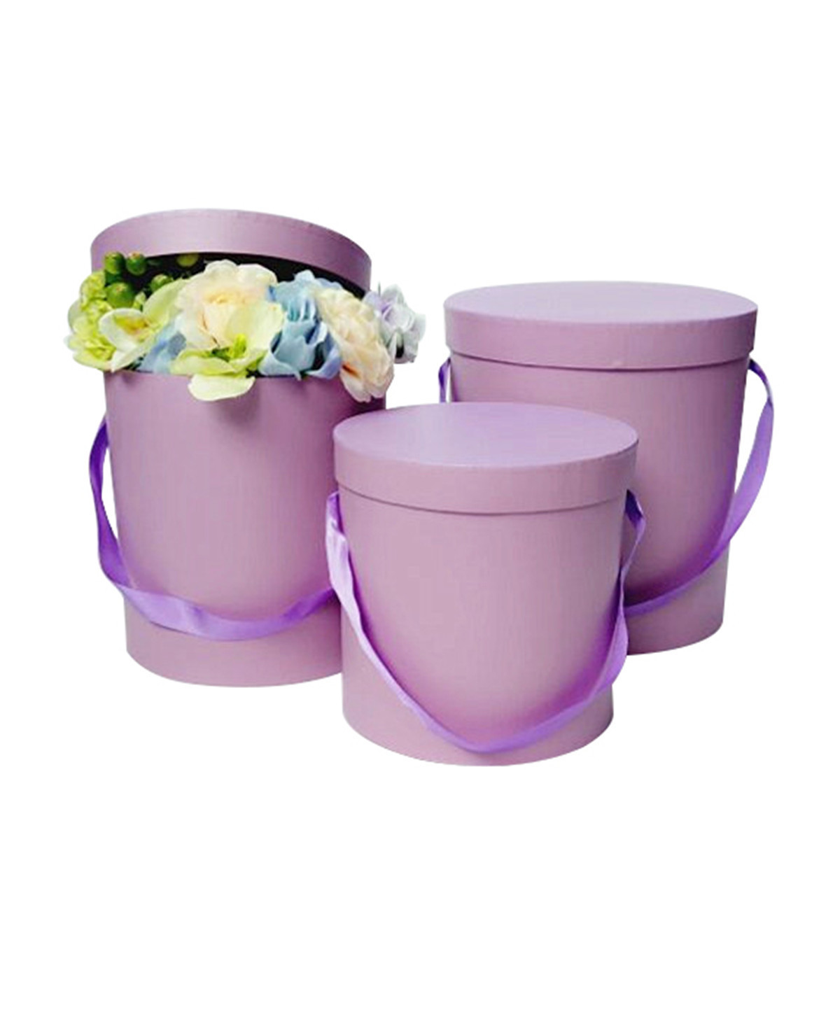 现货 圆形花盒 圆桶花盒礼品盒三件套 鲜花包装盒 无logo