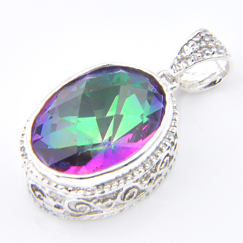 luckyshine欧美畅销饰品复古真白金 银吊坠 彩虹石项饰项坠混批发
