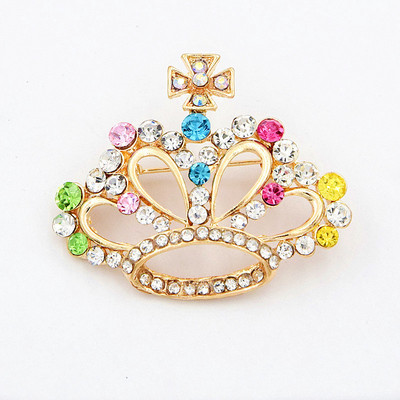 热销时尚彩色水钻镶嵌精致皇冠胸针 西服礼服领针配饰饰品批发