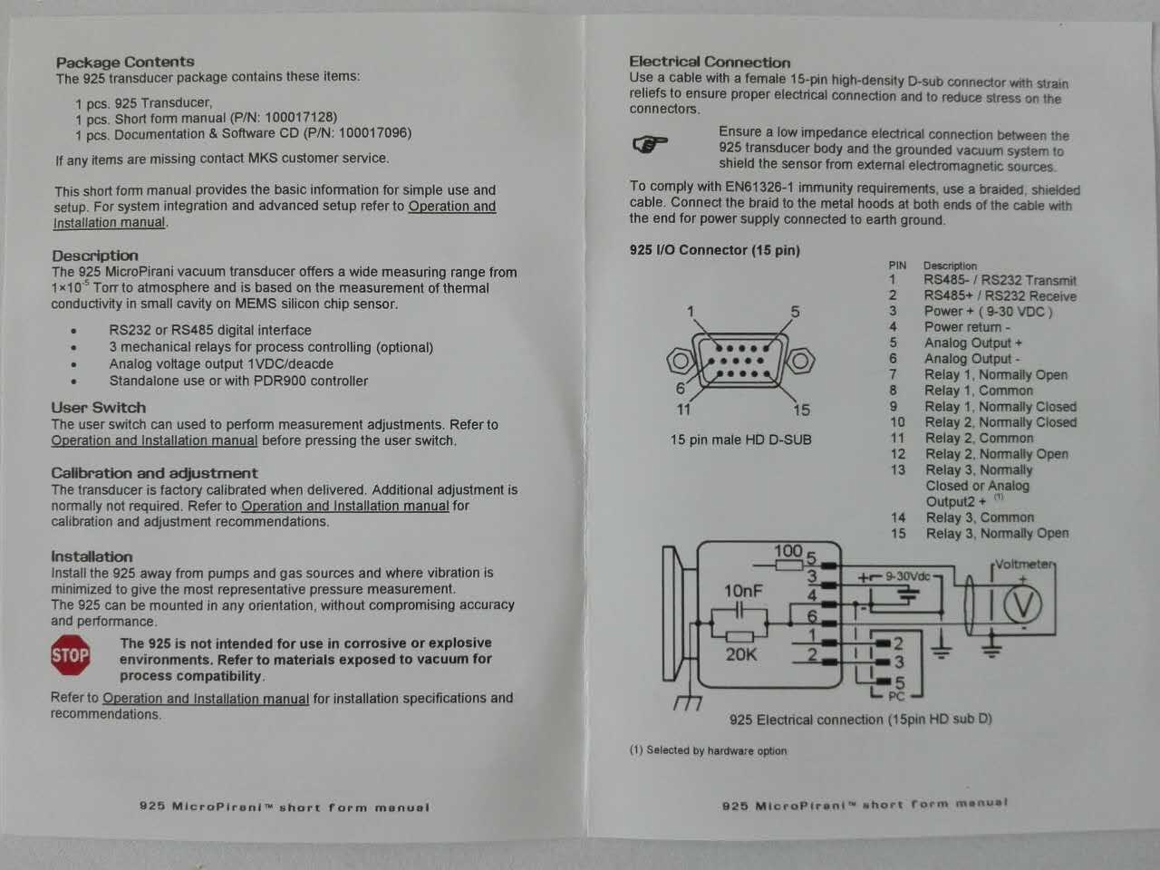 真空规管mks 925micropirani transducer 925-11010镀膜机真空计