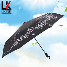 厂家批发日系防紫外线樱花黑胶伞供应樱花三折伞晴雨两用折叠雨伞