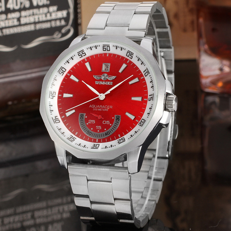 胜利者 winner 瑞士男士时尚休闲大表盘日历自动机械手表