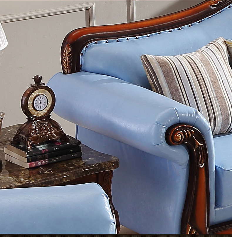 美式真皮沙发头层皮油蜡皮实木雕花客厅家具咖啡厅美容院开店家具