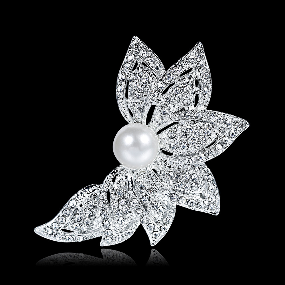 Korean Fashion Pearl Brooch Hot Sale All-Match Diamond Corsage Alloy Silver-Plated Pin