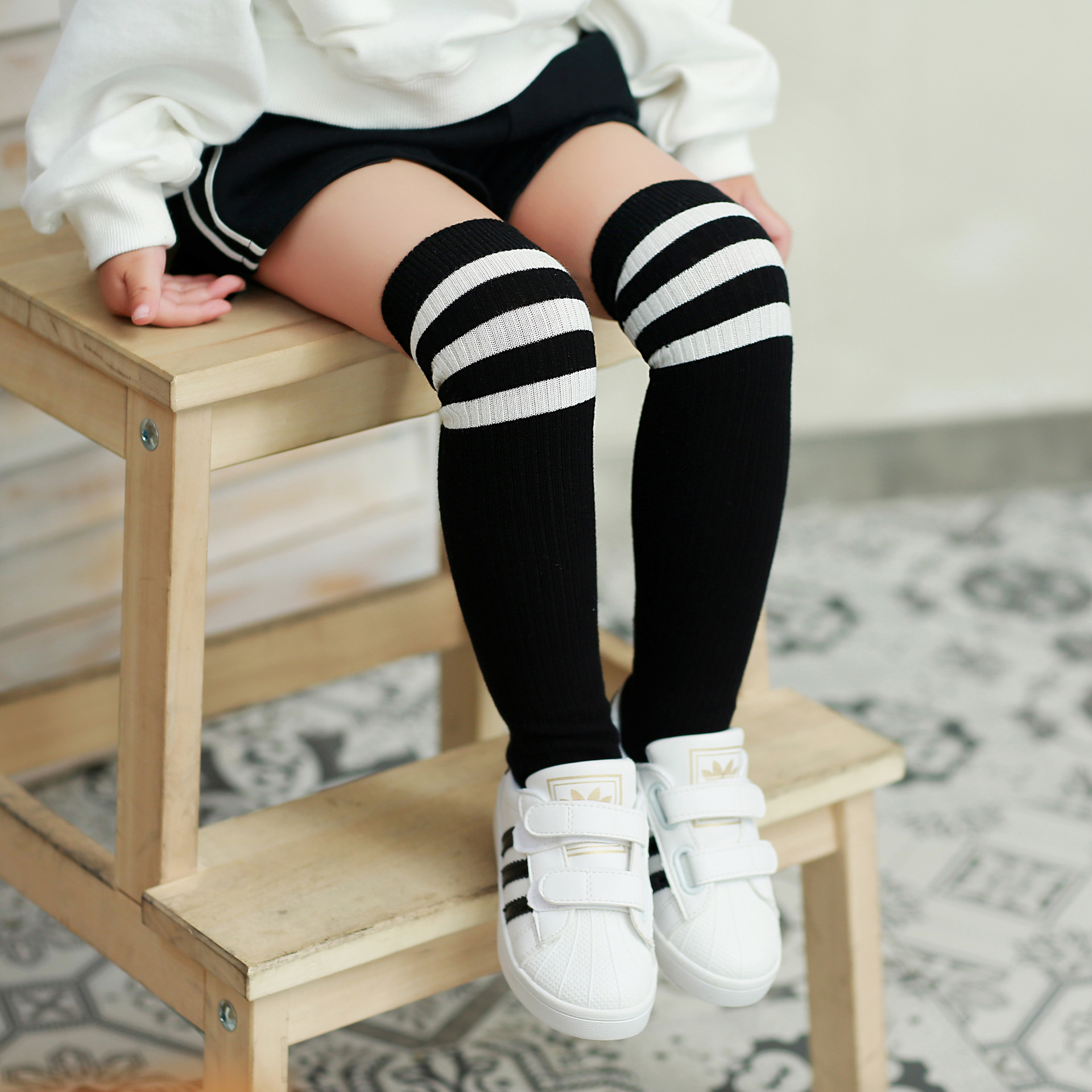 6003儿童三条杠过膝袜2017秋冬新款长筒袜精梳棉儿童袜子厂家批发