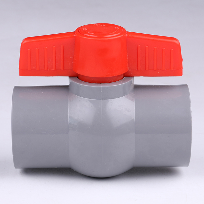 国标平口胶粘球阀 20-110塑料给水管件插口球阀 pvc灰色平口球阀