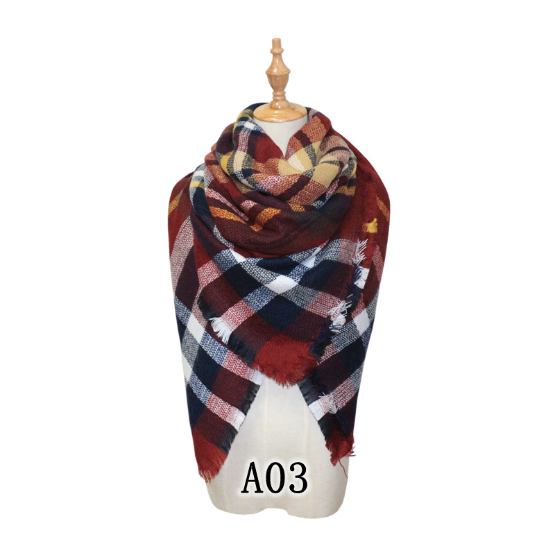 Cross-Border European and American Autumn and Winter Colorful Cashmere Plaid Square Scarf plus-Sized Double-Sided Garland Scarf Shawl