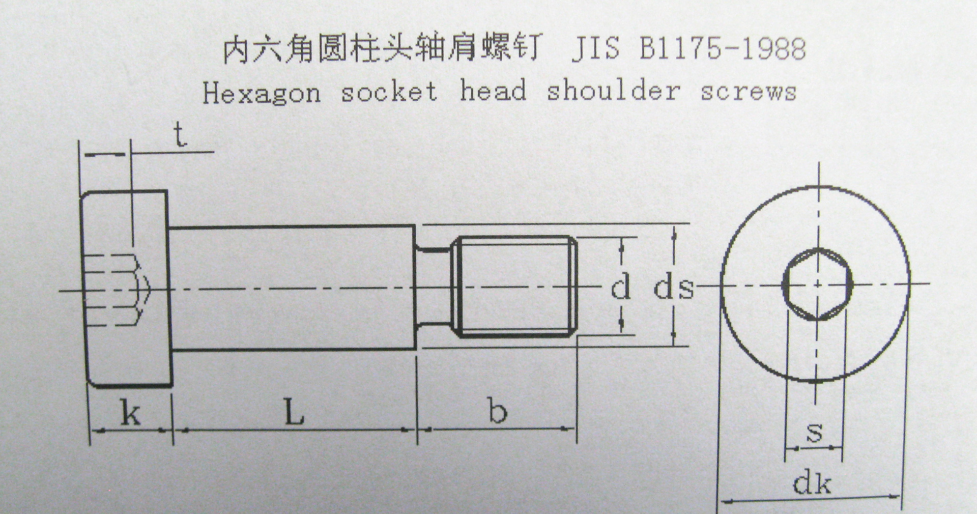 不锈钢内六角圆柱头轴肩螺钉jis b1175-1988