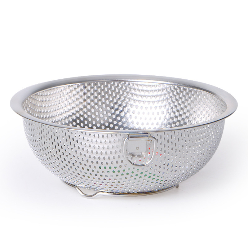 Wholesale Stainless Steel Draining Basin Single Ring Dense Hole Multi-Purpose Basket Fruit Basin Fruit Basket Bowl Strainer Rice Washing Sieve Washing Basin