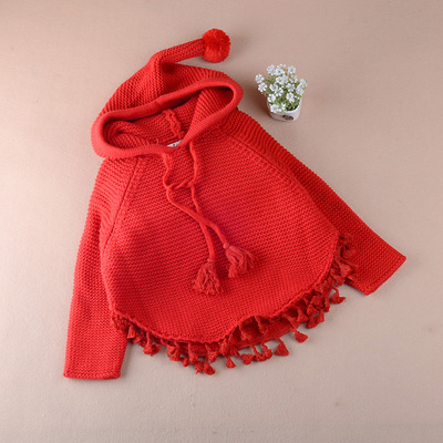 婴儿春秋冬三季可穿红色连帽斗篷儿童外出披肩女童针织宝宝披风潮