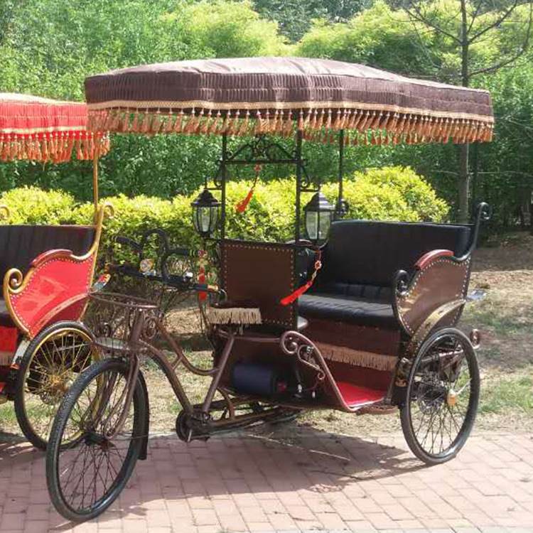 景区休闲观光黄包车人力脚蹬三座带蓬观光车古城景点脚踏观光车