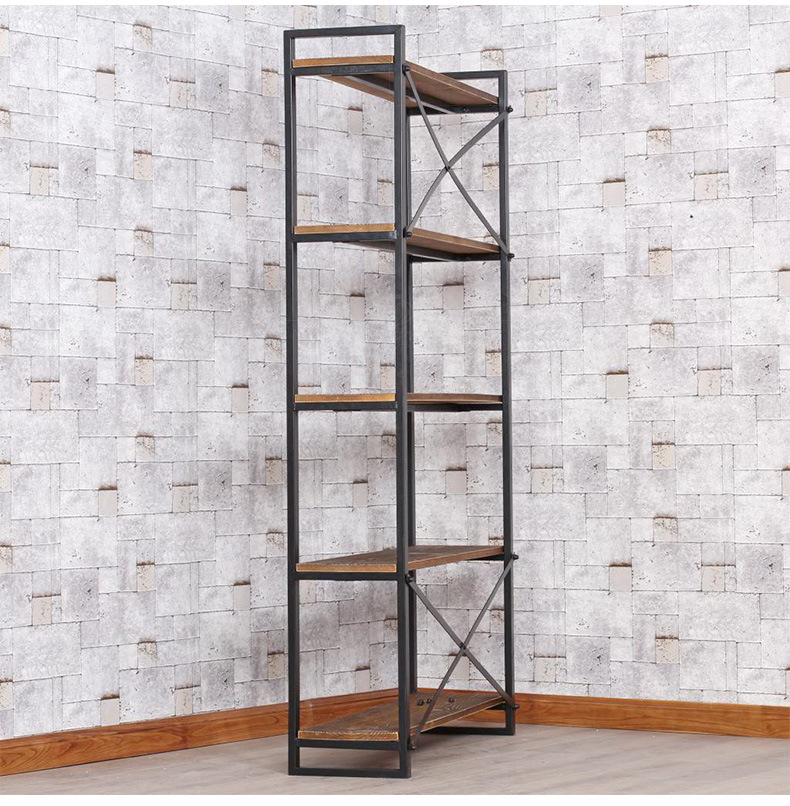 美式铁艺做旧置物架隔板收纳架 铁木展示架复古书房办公室书架子