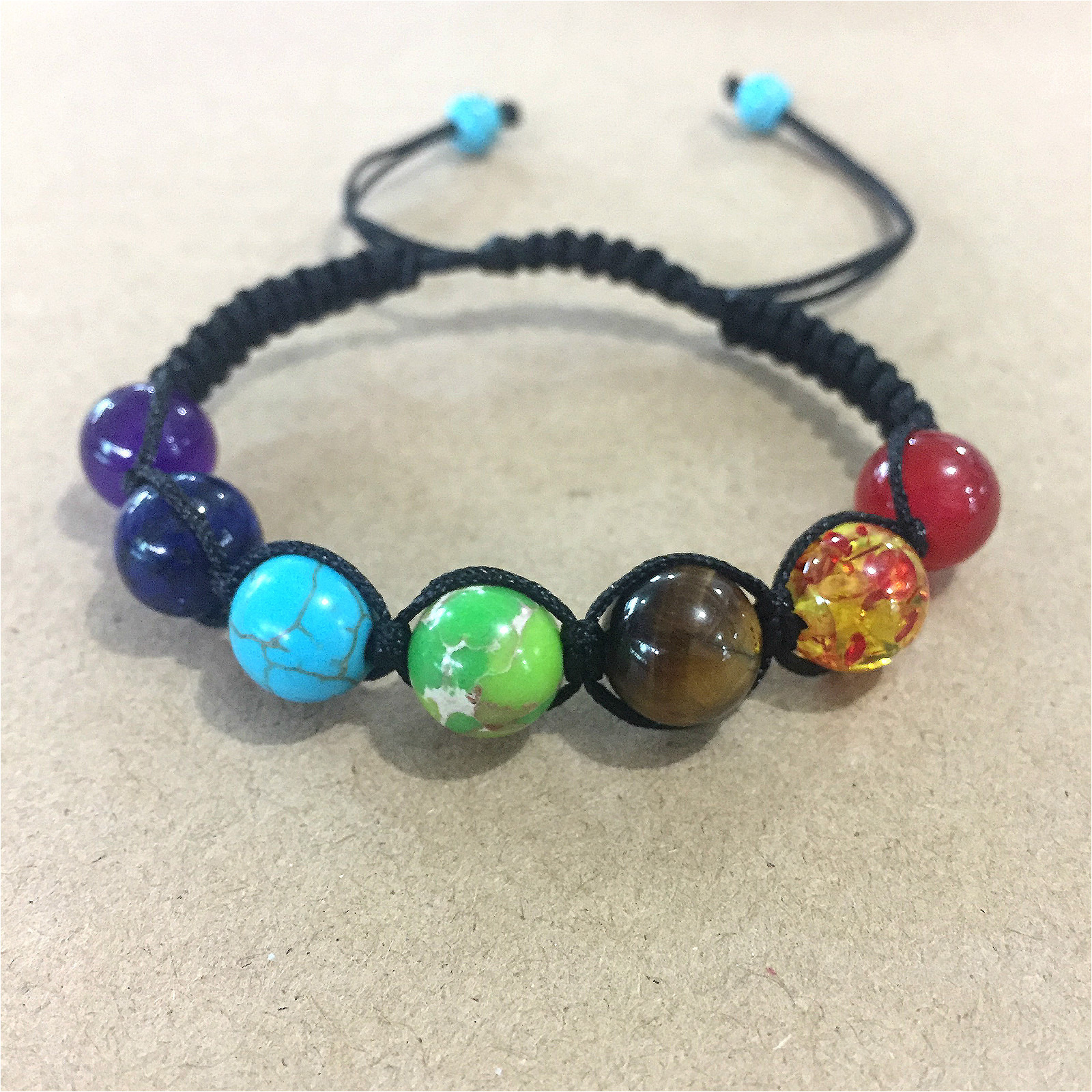 wish爆款 亚马逊热卖 chakras手链彩虹七彩瑜伽能量佛珠编织手链