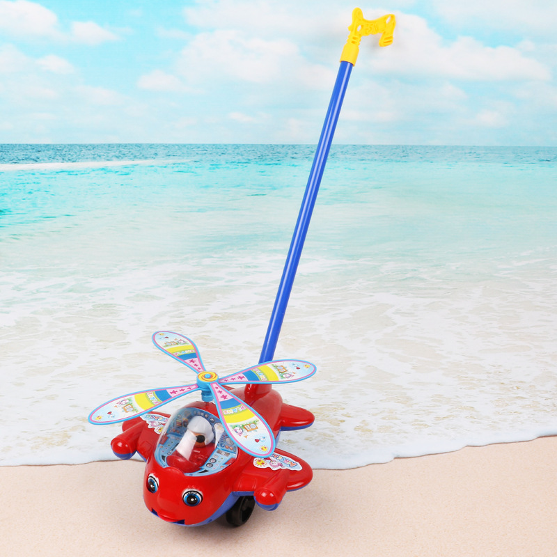 大号手推飞机儿童学步手推玩具车会响铃吐舌头眼睛转动益智地摊
