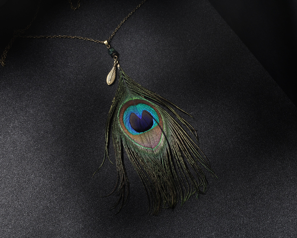 孔雀羽毛挂坠百搭女项链 17新款时尚简约项链 精品女配饰hy-1951