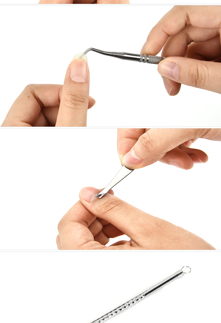 不锈钢美容3件套 指甲勾死皮叉粉刺针美甲修甲工具