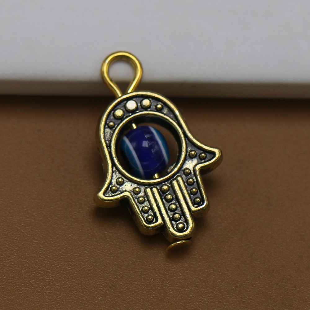 ebay款diy饰品配件合金小吊坠 法蒂玛之手土耳其蓝眼睛恶魔之眼
